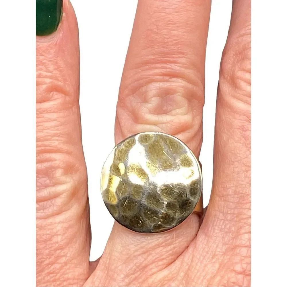 Sterling silver 925 hammered disc ring gold clad size 5